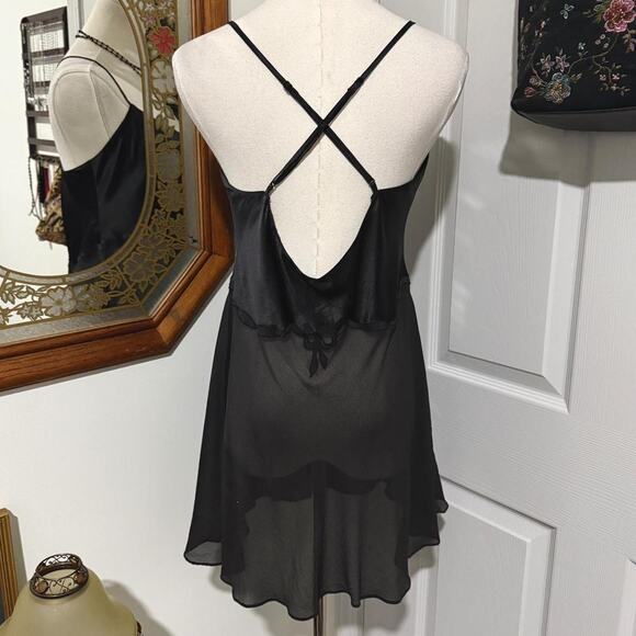 VTG 90s Victoria's Secret Black 100% Silk Beaded Floral Dark Coquette Slip Dress - Picture 5 of 8